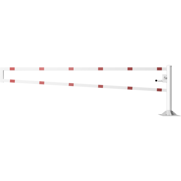 Swiveling gates | to be fixed by plugs, hot-dip galvanized and white coated with red reflecting rings | total width: 3500 mm | with triangular lock